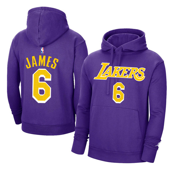 Men's Los Angeles Lakers #6 LeBron James 2021 Purple Pullover Hoodie Men's Los Angeles Lakers #6 LeBron James 2021 Purple Pullover Hoodie